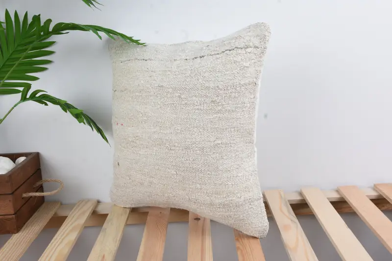 16x16 White Pillow Cover, Boho Pillow Sham Cover, Pillow Case, Handwoven Cushion, Indoor Pillow Sham, Turkish Pillow, Home Decor Pillow - 5