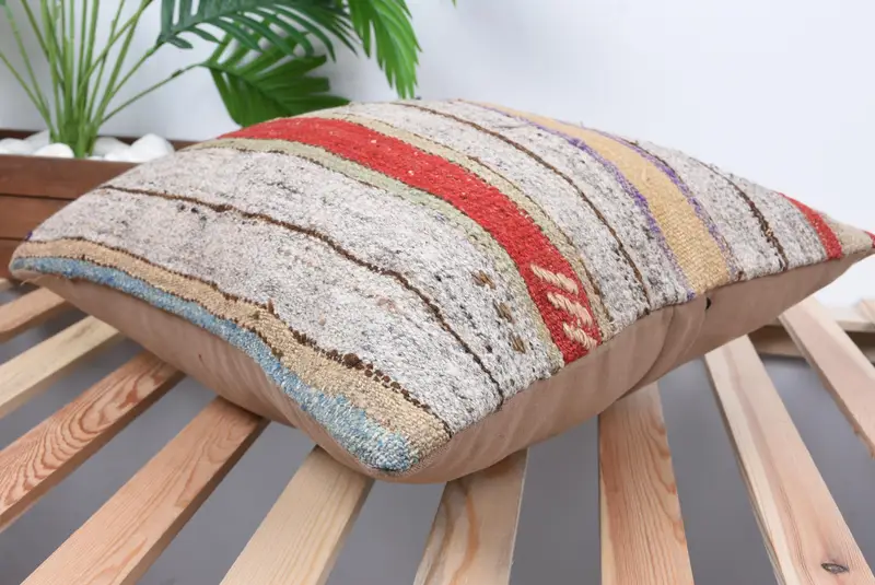 18x18 Beige Pillow, Cushion, Handmade Kilim Cushion, Tribal Cushion Cover, Kilim Pillow, Home Decor Pillow, Bed Cushion Cover - 6
