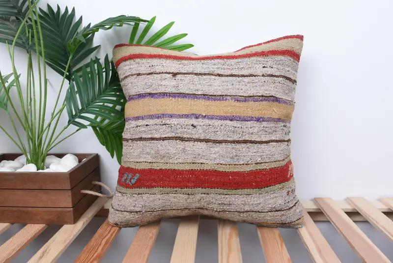 18x18 Beige Pillow, Cushion, Handmade Kilim Cushion, Tribal Cushion Cover, Kilim Pillow, Home Decor Pillow, Bed Cushion Cover - 1