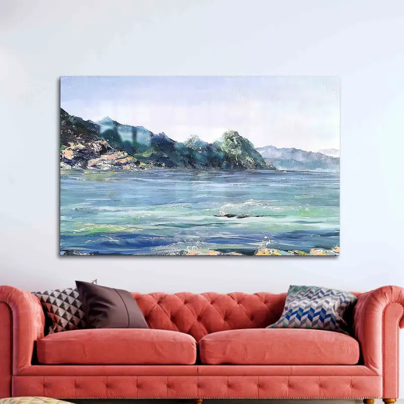 Modernes bedrucktes Glas: Abstrakte Meereslandschaftseleganz für die Inneneinrichtung