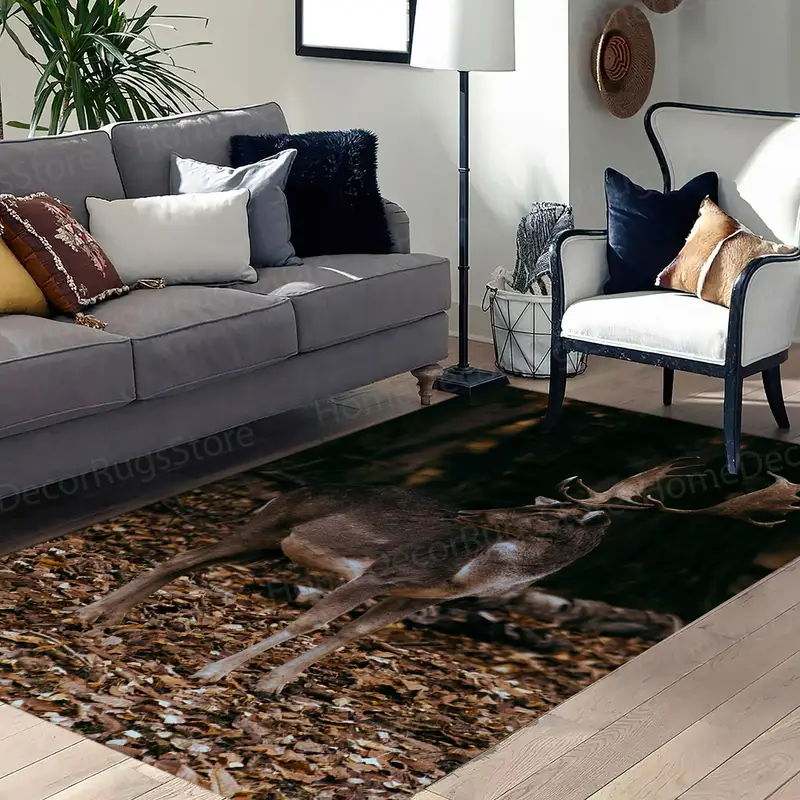 エレガントなプリントラグ: 秋の風景の森の鹿