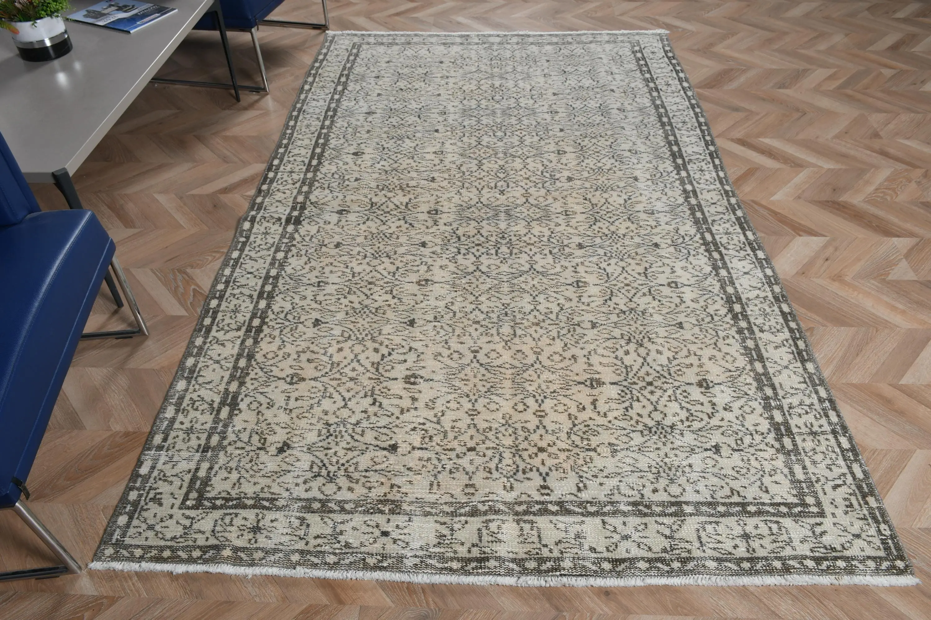 Türk Halısı, 5.1x8.5 ft Vintage Halı, Gri Ombré Yün Halı - 1