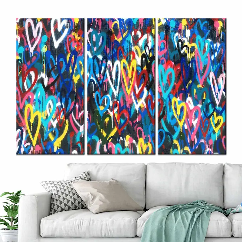 Banksy Love Hearts Canvas, Banksy Canvas Print, Graffiti Canvas Art, Colorful Decor Street Art, Wall Art Print, Urban Style Prints, Modern - 3