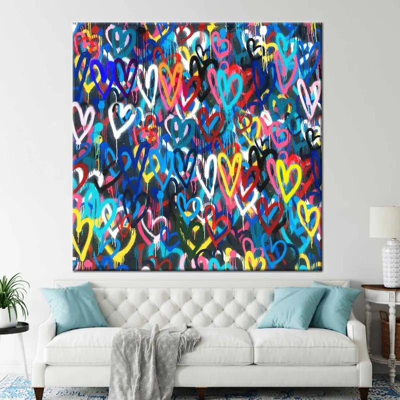Banksy Love Hearts Canvas, Banksy Canvas Print, Graffiti Canvas Art, Colorful Decor Street Art, Wall Art Print, Urban Style Prints, Modern - 9