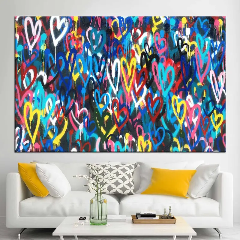 Banksy Love Hearts Canvas, Banksy Canvas Print, Graffiti Canvas Art, Colorful Decor Street Art, Wall Art Print, Urban Style Prints, Modern - 2
