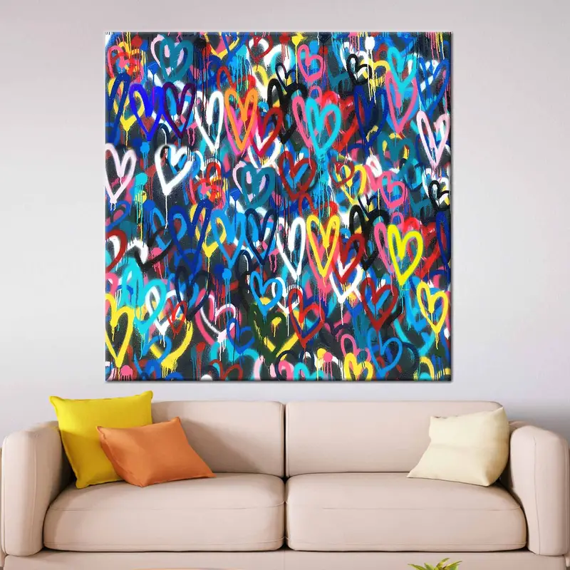 Banksy Love Hearts Canvas, Banksy Canvas Print, Graffiti Canvas Art, Colorful Decor Street Art, Wall Art Print, Urban Style Prints, Modern - 10