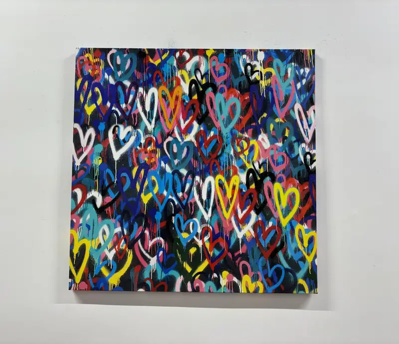 Banksy Love Hearts Canvas, Banksy Canvas Print, Graffiti Canvas Art, Colorful Decor Street Art, Wall Art Print, Urban Style Prints, Modern - 1