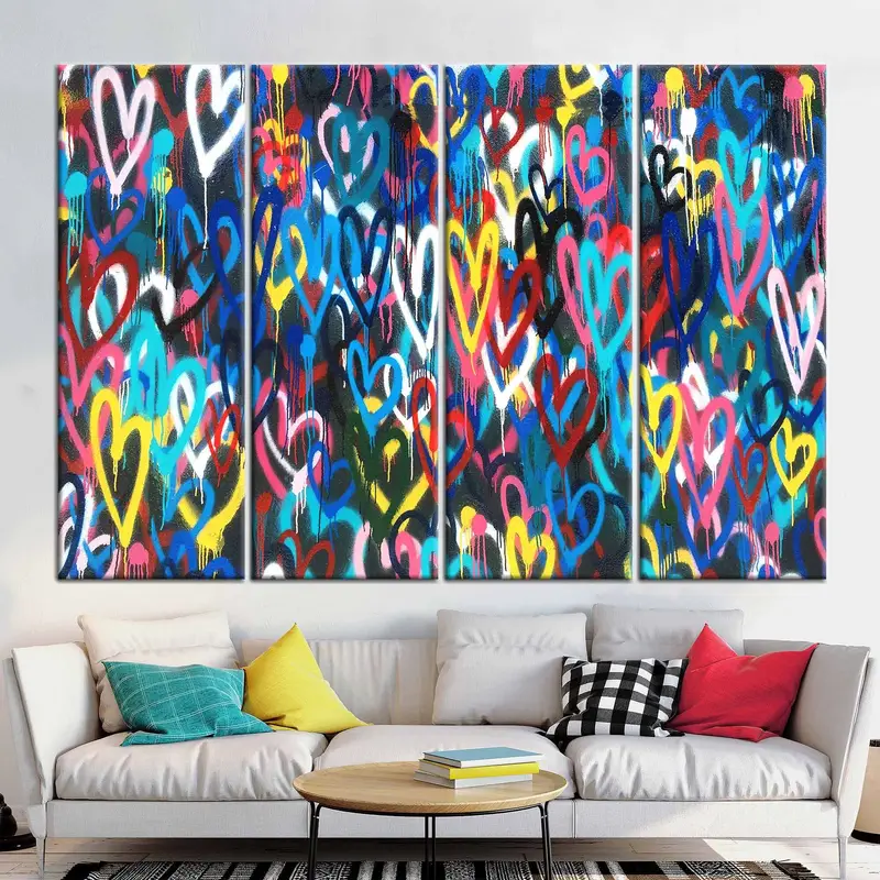 Banksy Love Hearts Canvas, Banksy Canvas Print, Graffiti Canvas Art, Colorful Decor Street Art, Wall Art Print, Urban Style Prints, Modern - 4
