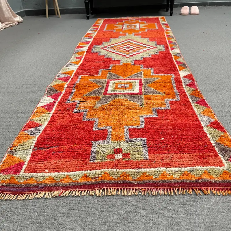 Vintage Läuferteppich, 2,7x9,4 ft türkischer Teppich, roter Herki-Wollteppich - 1