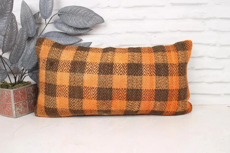 Handmade Pillow Sham, 12x24 Orange Cushion Case, Sofa Pillow Sham, Pillow Case, Kilim Cushion Sham, Antique Pillows, Vintage Kilim Pillow - 1