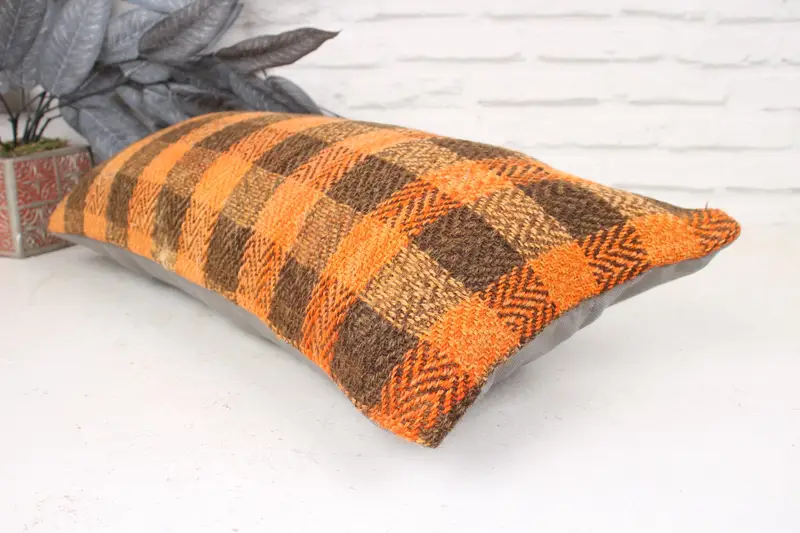 Handmade Pillow Sham, 12x24 Orange Cushion Case, Sofa Pillow Sham, Pillow Case, Kilim Cushion Sham, Antique Pillows, Vintage Kilim Pillow - 6