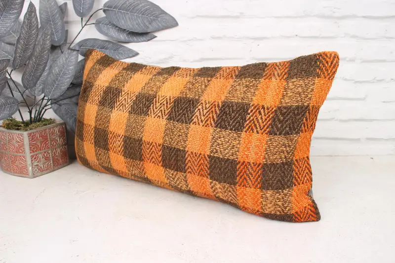 Handmade Pillow Sham, 12x24 Orange Cushion Case, Sofa Pillow Sham, Pillow Case, Kilim Cushion Sham, Antique Pillows, Vintage Kilim Pillow - 4