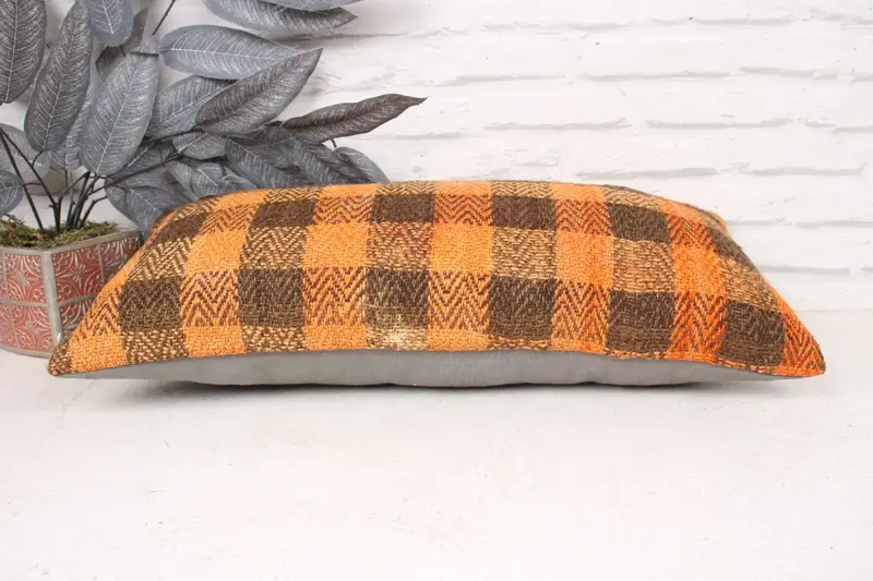 Handmade Pillow Sham, 12x24 Orange Cushion Case, Sofa Pillow Sham, Pillow Case, Kilim Cushion Sham, Antique Pillows, Vintage Kilim Pillow - 5