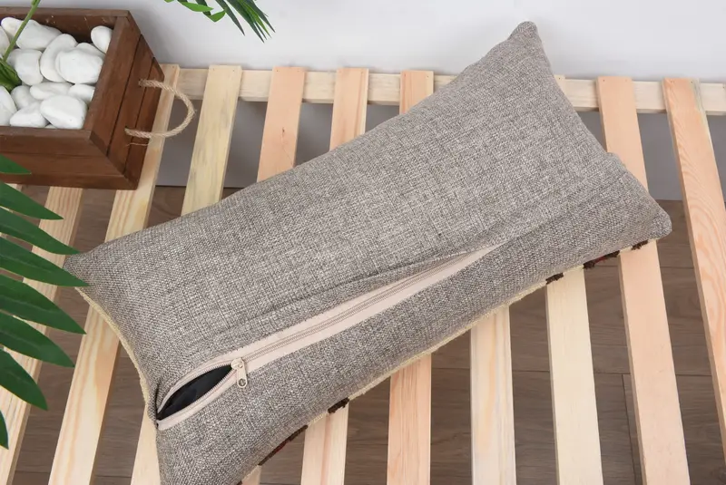Vintage Kilim Throw Pillow, Comfy Throw Cushion, Handmade Kilim Cushion, Bench Cushion Cover, Cushion Case, Kilim Pillow, 12x24 Beige Pillow Sham - 8