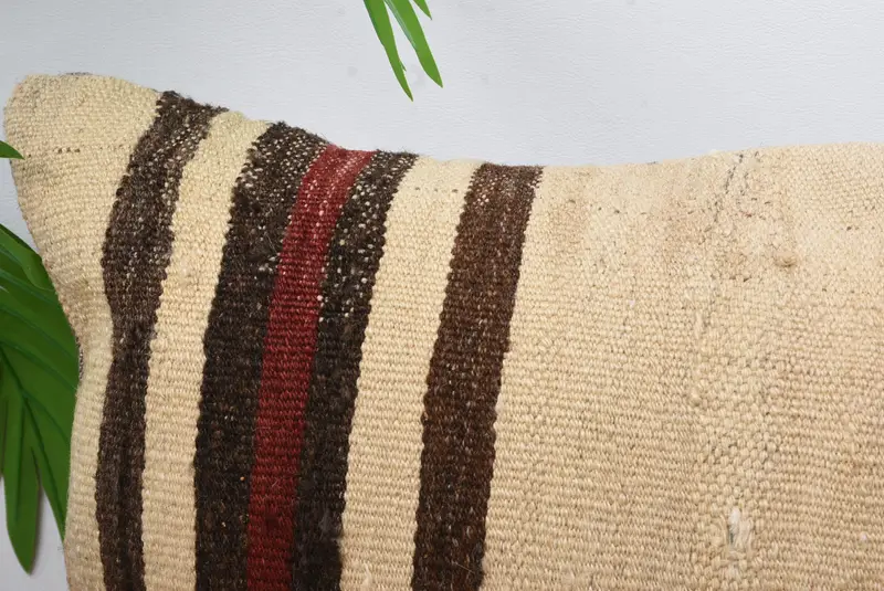 Vintage Kilim Throw Pillow, Comfy Throw Cushion, Handmade Kilim Cushion, Bench Cushion Cover, Cushion Case, Kilim Pillow, 12x24 Beige Pillow Sham - 2