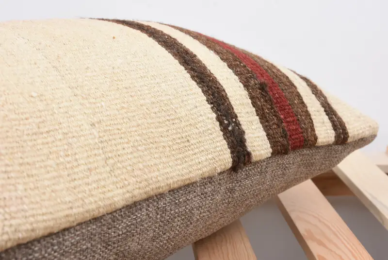 Vintage Kilim Throw Pillow, Comfy Throw Cushion, Handmade Kilim Cushion, Bench Cushion Cover, Cushion Case, Kilim Pillow, 12x24 Beige Pillow Sham - 7