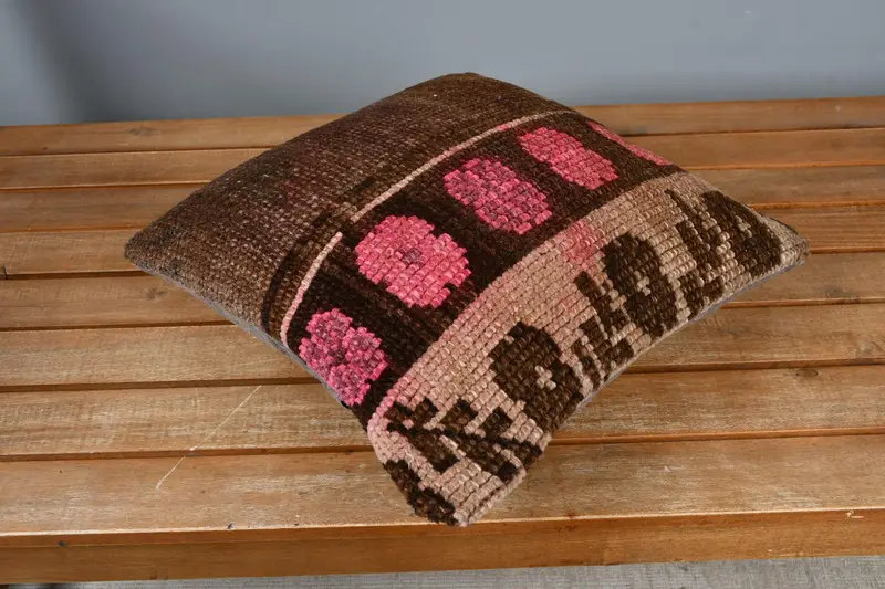 Vintage Kilim Pillow, Vintage Kilim Throw Pillow, Pillow for Sofa, 14x14 Brown Pillow Cover, Pillow, Customized Cushion Cover - 2
