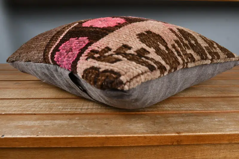 Vintage Kilim Pillow, Vintage Kilim Throw Pillow, Pillow for Sofa, 14x14 Brown Pillow Cover, Pillow, Customized Cushion Cover - 4