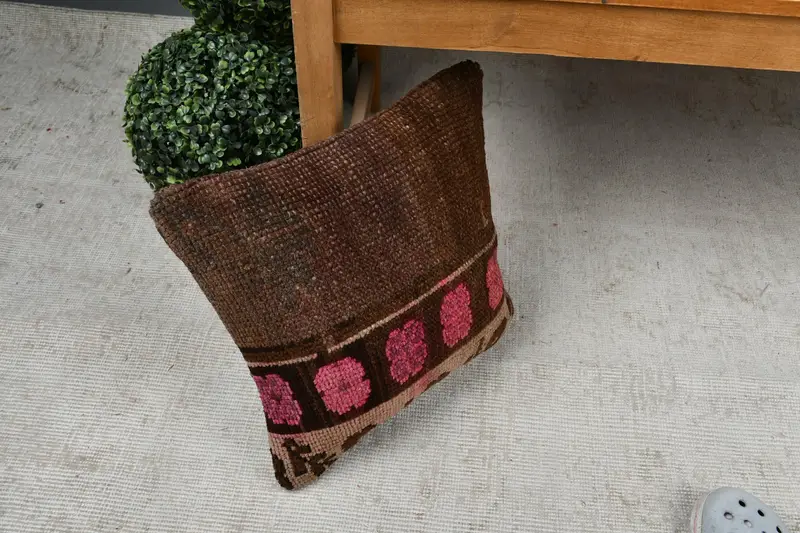 Vintage Kilim Pillow, Vintage Kilim Throw Pillow, Pillow for Sofa, 14x14 Brown Pillow Cover, Pillow, Customized Cushion Cover - 6