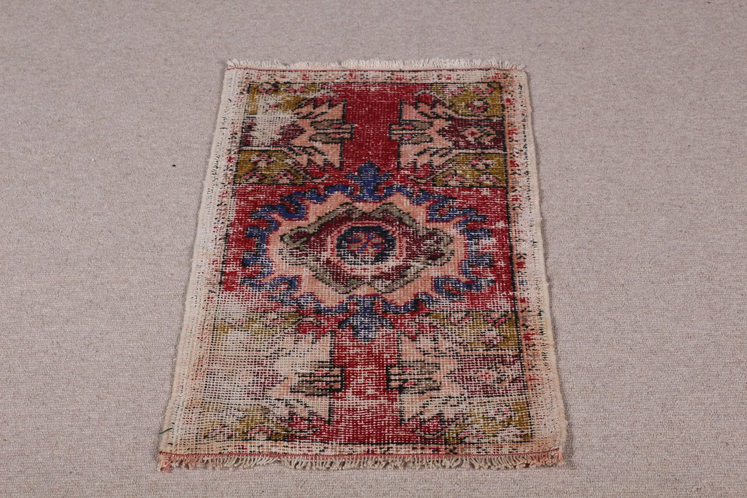 2.7x1.6 ft Vintage Rug, Rug, Red Plants & trees Rug Wool - 1