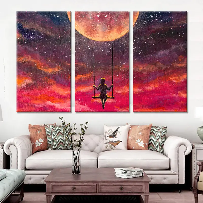 Luna y niña, nubes rojas Arte de pared, arte de la pared de la luna, arte de pared abstracto, lienzo de luna, arte de pared moderno, lienzo abstracto, lienzo de arte de pared, lienzo - 7