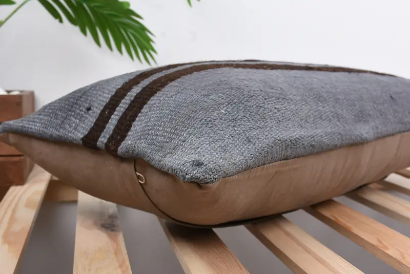 Throw Kilim Pillow, Ethnic Throw Pillow Case, 12x24 Gray Cushion Cover, Handmade Kilim Cushion, Cushion Cover, Turkish Kilim Pillow - 6