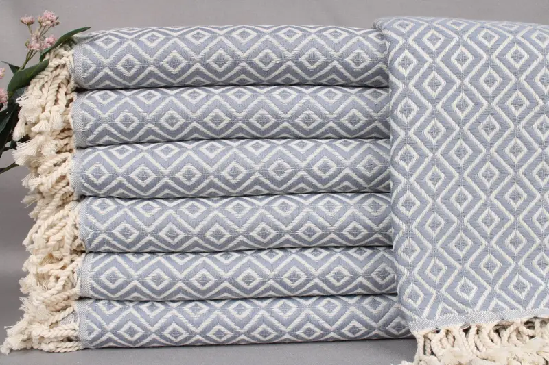Custom Beach Towel Personalized Turkish Cotton Gray Diamond, 40x71 Inches