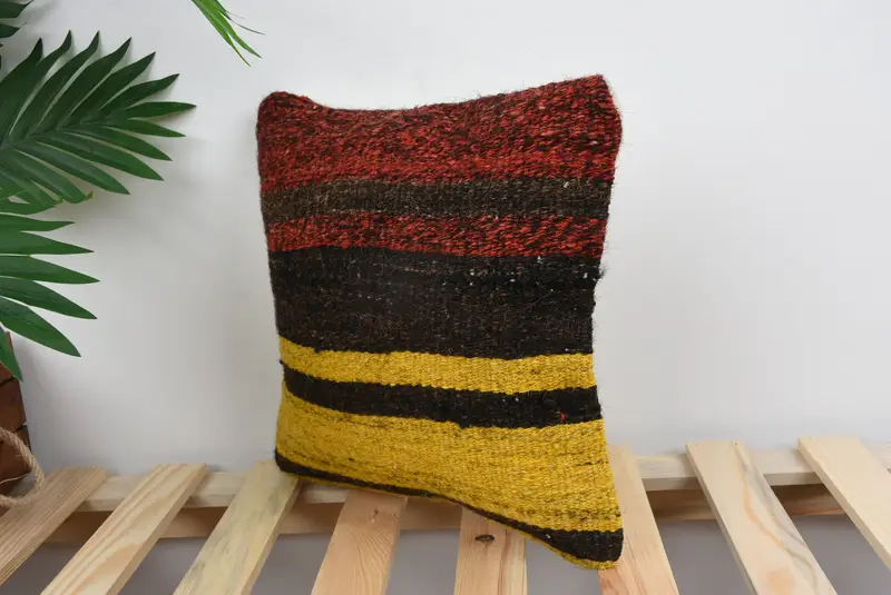 Vintage Kilim Throw Pillow, Pillow for Sofa, 12x12 Red Pillow Case, Turkish Corner Cushion, Decorative Pillow Case, Cushion Case, Gift Pillow - 5