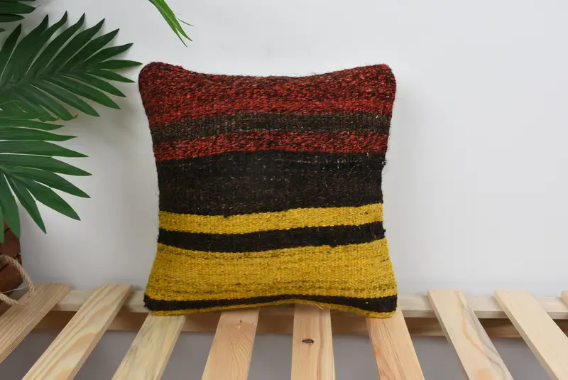 Vintage Kilim Throw Pillow, Pillow for Sofa, 12x12 Red Pillow Case, Turkish Corner Cushion, Decorative Pillow Case, Cushion Case, Gift Pillow - 1