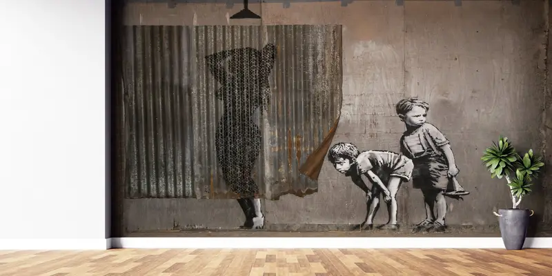Peeping Tom Boys Wall Mural, Banksy Wall Art, Banksy Woman Mural, Street Wall Paper, Painting Wall Mural, Graffiti Mural, - 5