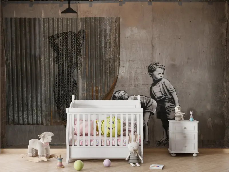 Peeping Tom Boys Wall Mural, Banksy Wall Art, Banksy Woman Mural, Street Wall Paper, Painting Wall Mural, Graffiti Mural, - 3