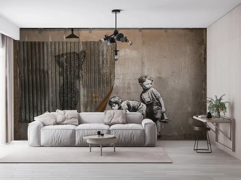 Peeping Tom Boys Wall Mural, Banksy Wall Art, Banksy Woman Mural, Street Wall Paper, Painting Wall Mural, Graffiti Mural, - 6