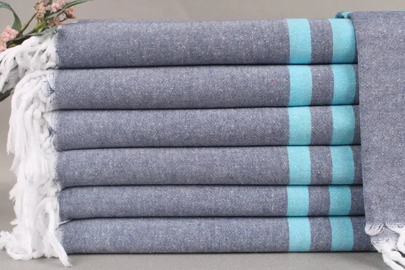 Turkish Bath Towel Custom Turquoise-Navy Blue Striped, 36x71 Inches