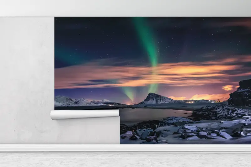 Sky Mural, Stary Sky Wall Art, Lake Wall Painting, Nature Wallpaper, Landscape Wall Art, Aurora Mural, Night Sky Wall Poster, - 1