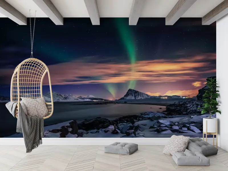Sky Mural, Stary Sky Wall Art, Lake Wall Painting, Nature Wallpaper, Landscape Wall Art, Aurora Mural, Night Sky Wall Poster, - 3