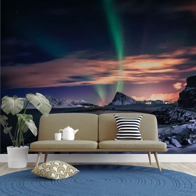 Sky Mural, Stary Sky Wall Art, Lake Wall Painting, Nature Wallpaper, Landscape Wall Art, Aurora Mural, Night Sky Wall Poster, - 5