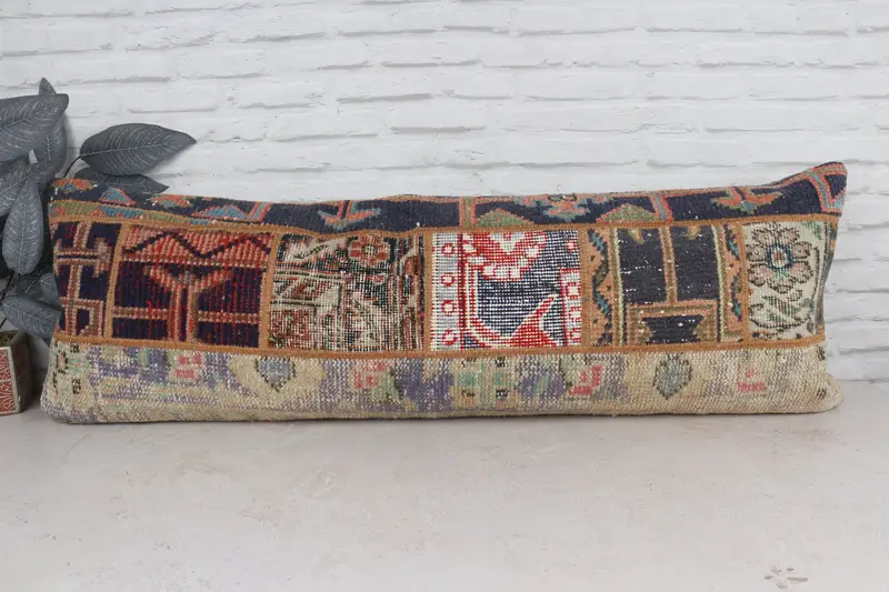 Nautical Throw Pillow, Boho Chic Pillow Sham, Pillow Cover, Vintage Kilim Pillow, 16x48 Blue Pillow Sham, Throw Kilim Pillow, Turkish Pillow - 1