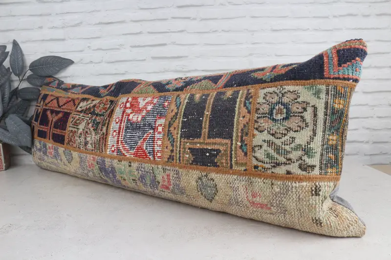 Nautical Throw Pillow, Boho Chic Pillow Sham, Pillow Cover, Vintage Kilim Pillow, 16x48 Blue Pillow Sham, Throw Kilim Pillow, Turkish Pillow - 4