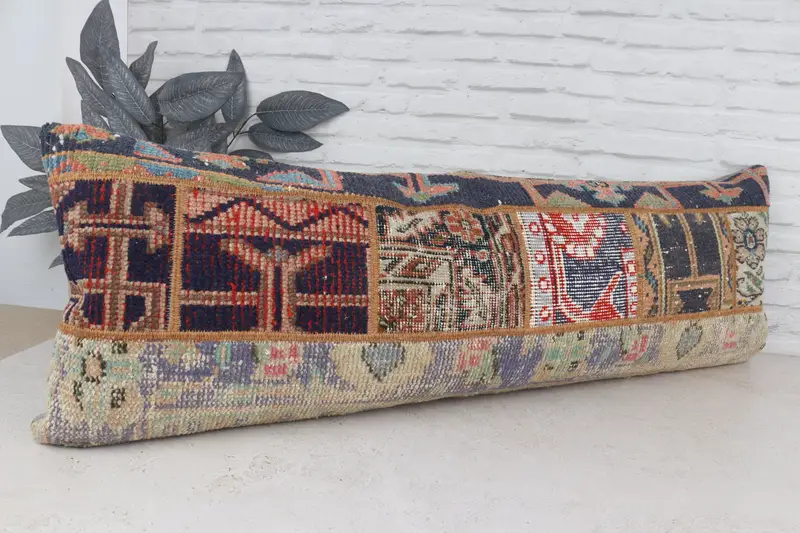 Nautical Throw Pillow, Boho Chic Pillow Sham, Pillow Cover, Vintage Kilim Pillow, 16x48 Blue Pillow Sham, Throw Kilim Pillow, Turkish Pillow - 3