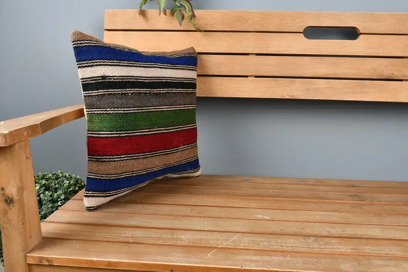 Aztec Pillow Case, Cushion Cover, 14x14 Blue Pillow Case, Aesthetic Pillow, Interior Designer Pillow, Vintage Kilim Throw Pillow, Home Decor Pillow - 1