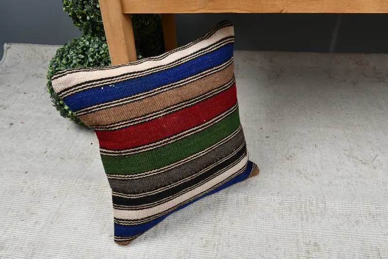 Aztec Pillow Case, Cushion Cover, 14x14 Blue Pillow Case, Aesthetic Pillow, Interior Designer Pillow, Vintage Kilim Throw Pillow, Home Decor Pillow - 7