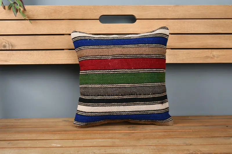 Aztec Pillow Case, Cushion Cover, 14x14 Blue Pillow Case, Aesthetic Pillow, Interior Designer Pillow, Vintage Kilim Throw Pillow, Home Decor Pillow - 6