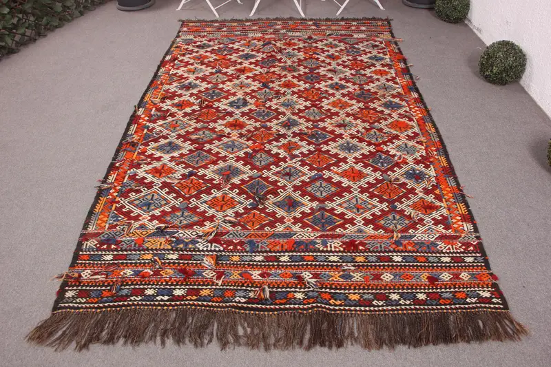 El Yapımı Kırmızı İran Halısı, 5.4x8.6 ft Zarif Dekor