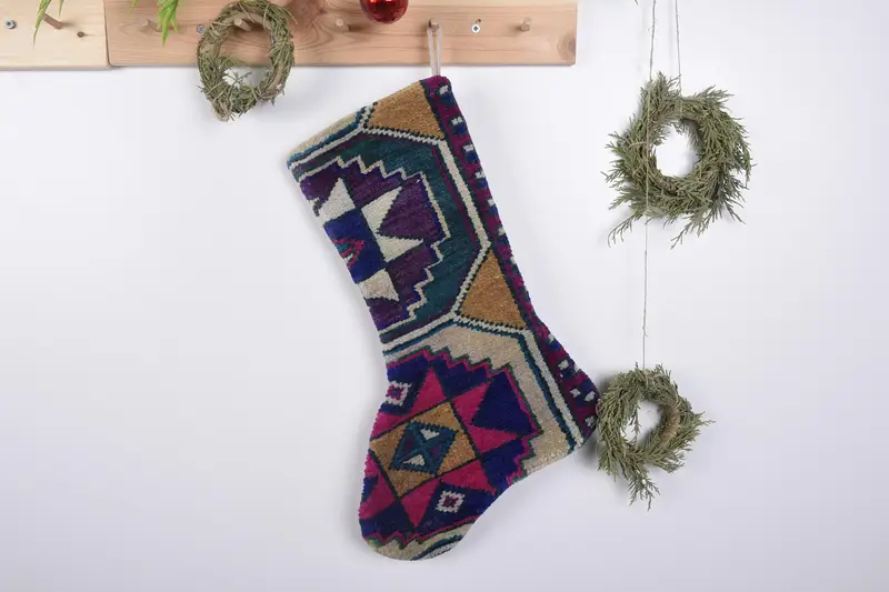 Noel Süsleri Deseni, 19 İnç Geniş Aile Çorabı