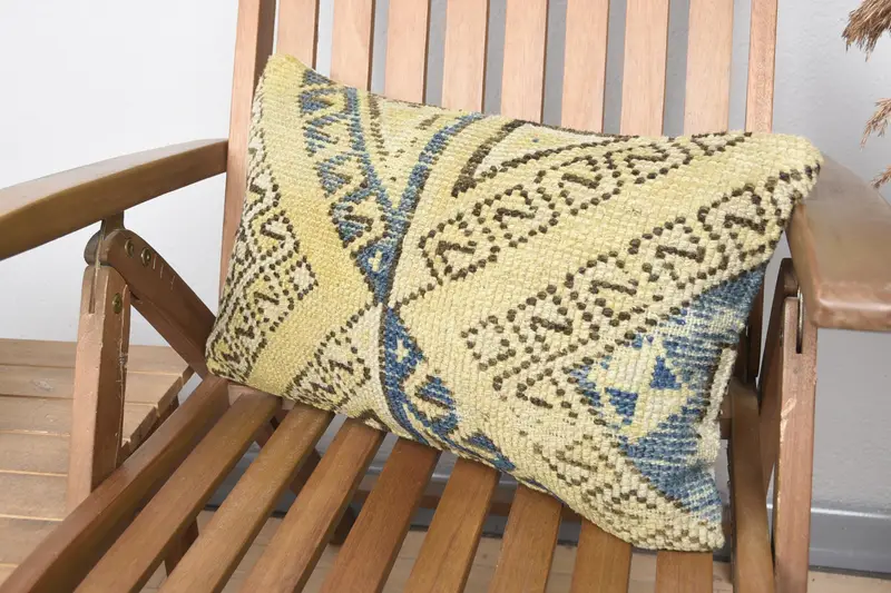 Tapestry Cushion Case, Pattern Throw Pillow Cover, Kilim Cushion Sham, Pillow for Couch, Pillow Case, Kilim Pillow, 12x20 Yellow Pillow Case - 3