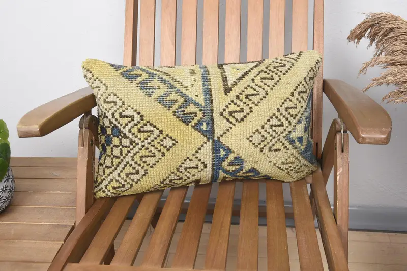 Tapestry Cushion Case, Pattern Throw Pillow Cover, Kilim Cushion Sham, Pillow for Couch, Pillow Case, Kilim Pillow, 12x20 Yellow Pillow Case - 1