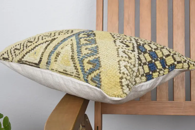 Tapestry Cushion Case, Pattern Throw Pillow Cover, Kilim Cushion Sham, Pillow for Couch, Pillow Case, Kilim Pillow, 12x20 Yellow Pillow Case - 6