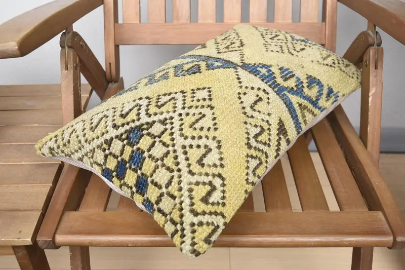 Tapestry Cushion Case, Pattern Throw Pillow Cover, Kilim Cushion Sham, Pillow for Couch, Pillow Case, Kilim Pillow, 12x20 Yellow Pillow Case - 4