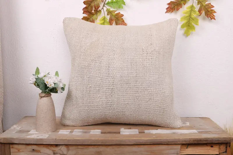 Vintage Kilim Throw Pillow, Aztec Cushion Cover, Kilim Pillow Cover, 18x18 White Cushion Cover, Pillow Sham, Ethnical Kilim Rug Pillow - 1