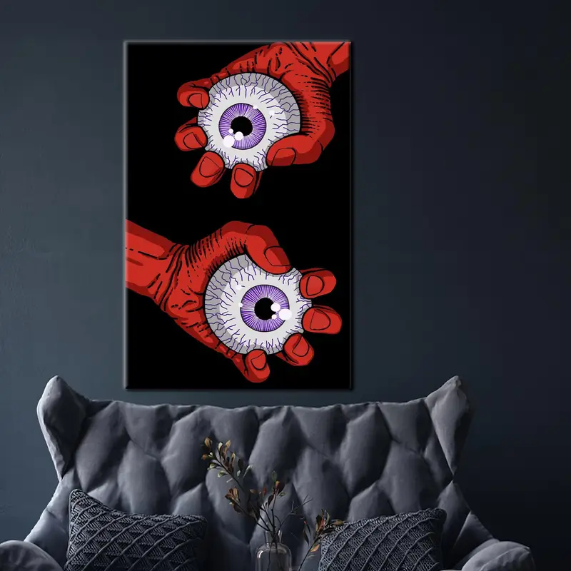 Gothic Horror Eyes Canvas: Trendy Red & Black Bedroom Art